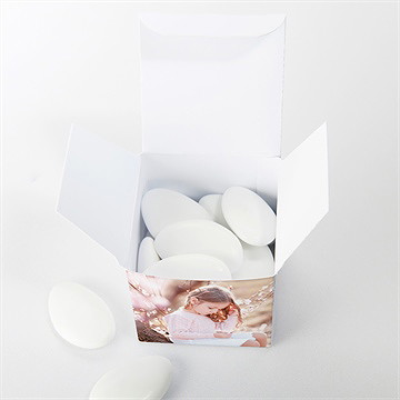 Boîte de dragées communion jour sacré cube - Intérieur de la boîte