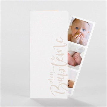Faire-part de baptême lettre de cuivre photomaton