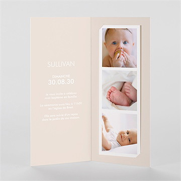 Faire-part de baptême lettre de cuivre photomaton - Intérieur du faire-part