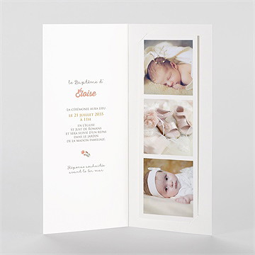 Faire-part de baptême initiales à motifs photomaton - Intérieur du faire-part