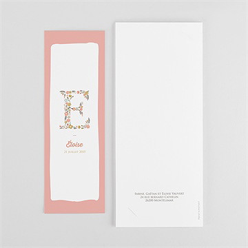 Faire-part de baptême initiales à motifs photomaton - Dos du faire-part