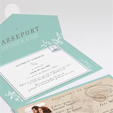 Faire-part mariage joli passeport enveloppe - Détail du faire-part