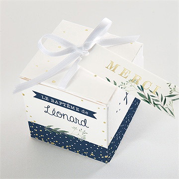 Boîte de dragées baptême motifs et autres pois dorure - Dessus de la boîte