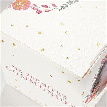 Boîte de dragées communion couronne aquarelle dorure - Détail de la boîte
