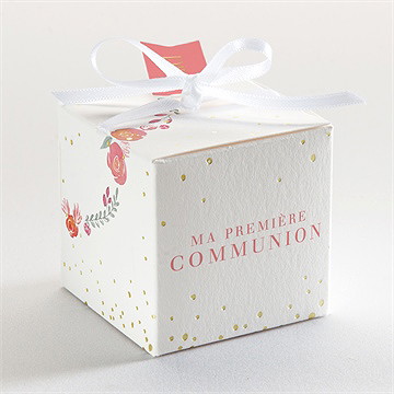 Boîte de dragées communion couronne aquarelle dorure - Dos de la boîte