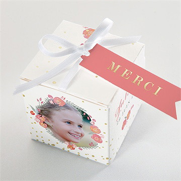 Boîte de dragées communion couronne aquarelle dorure - Dessus de la boîte