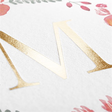 Faire-part de baptême cadre de fleurs dorure - Détail du faire-part