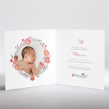 Faire-part de baptême cadre de fleurs dorure - Intérieur du faire-part