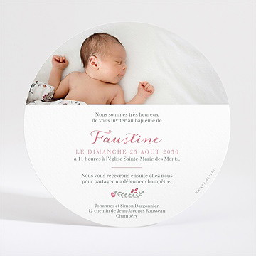 Faire-part de baptême cadre de fleurs rond - Dos du faire-part