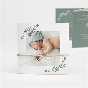 Faire-part naissance végétal vert pastel accordéon