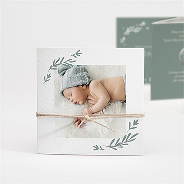 Faire-part naissance végétal vert pastel accordéon