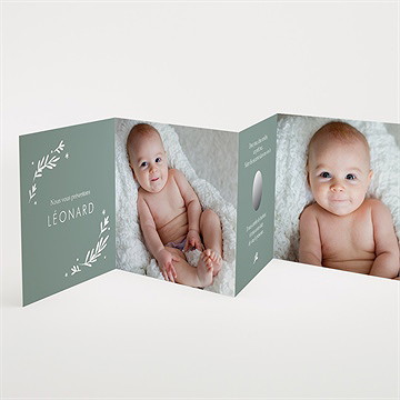 Faire-part naissance végétal vert pastel accordéon - Intérieur du faire-part