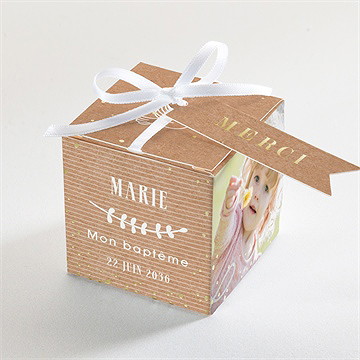 Boîte de dragées baptême pele mele photo dorure