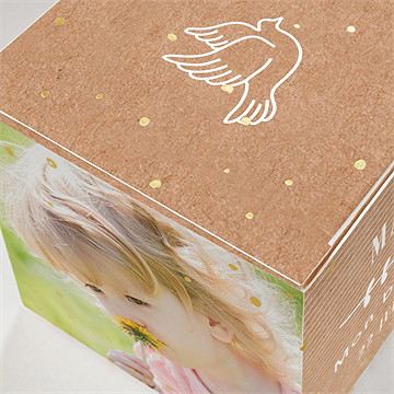 Boîte de dragées baptême pele mele photo dorure - Dos de la boîte