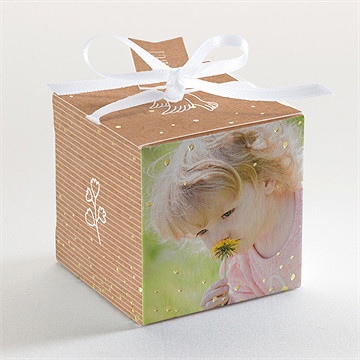 Boîte de dragées baptême pele mele photo dorure - Dessus de la boîte