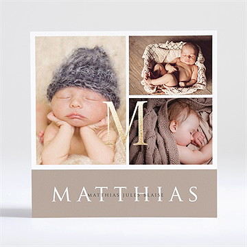 Faire-part naissance 3 délicates photos dorure