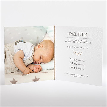 Faire-part naissance kraft & co carré plié - Intérieur du faire-part