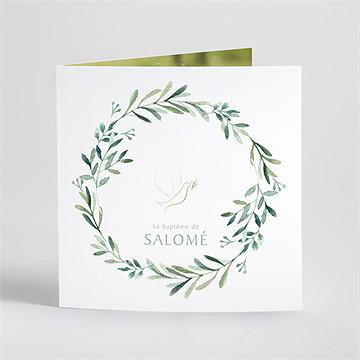 Faire-part de baptême feuilles et or dorure