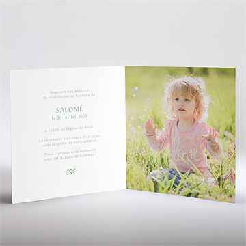 Faire-part de baptême feuilles et or dorure - Intérieur du faire-part