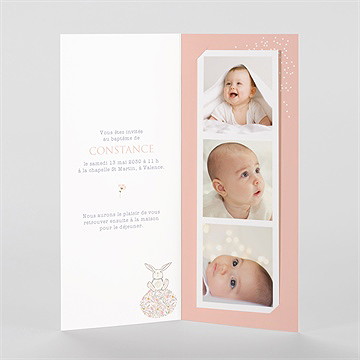 Faire-part de baptême lapin baptême photomaton - Intérieur du faire-part