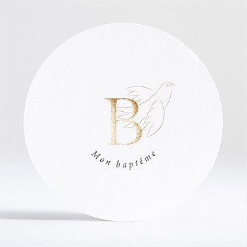 Faire-part de baptême initiales d'or carte ronde
