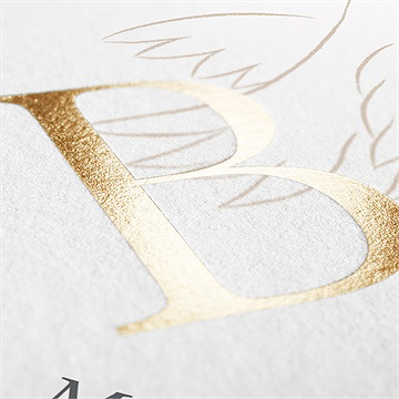 Faire-part de baptême initiales d'or carte ronde - Marquage à chaud OR