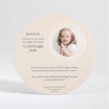 Faire-part de baptême initiales d'or carte ronde - Dos du faire-part