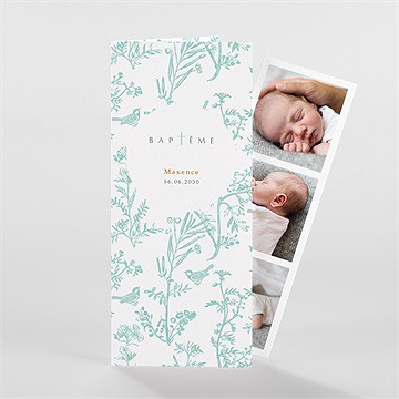 Faire-part de baptême gravure en rond photomaton