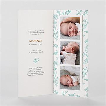 Faire-part de baptême gravure en rond photomaton - Intérieur du faire-part