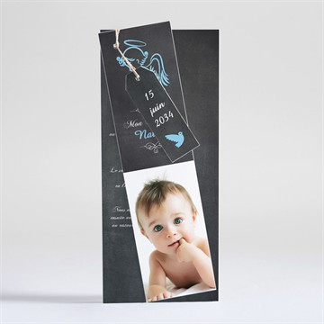 Faire-part de baptême ange et ardoise superposition