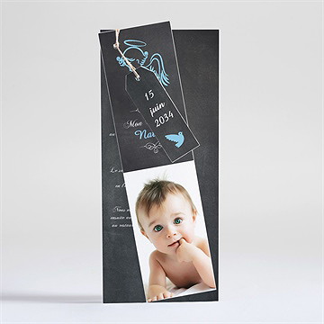 Faire-part de baptême ange et ardoise superposition