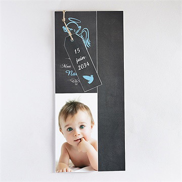 Faire-part de baptême ange et ardoise superposition - Faire-part assemblé