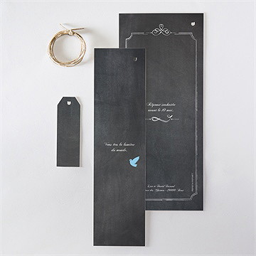 Faire-part de baptême ange et ardoise superposition - Dos du faire-part