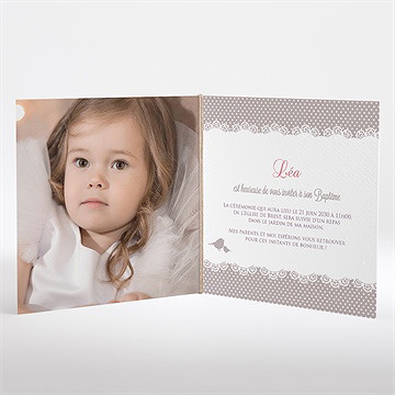 Faire-part de baptême rondeur et douceur carré plié - Intérieur du faire-part