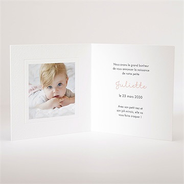 Faire-part naissance simple cadre et photo gaufrage - Intérieur du faire-part