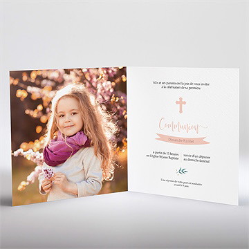 Faire-part communion rose tendre dorure - Intérieur du faire-part