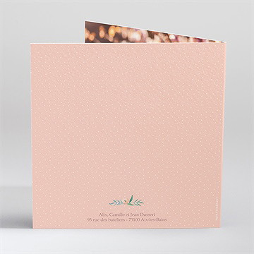 Faire-part communion rose tendre dorure - Dos du faire-part