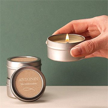 Bougie confirmation epopée argent - Bougie allumée