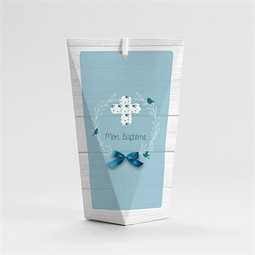 Boîte de dragées baptême noeud et croix étui - Dos de la boîte