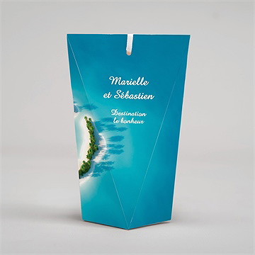 Boîte surprise mariage eaux turquoises océan - Dos de la boîte