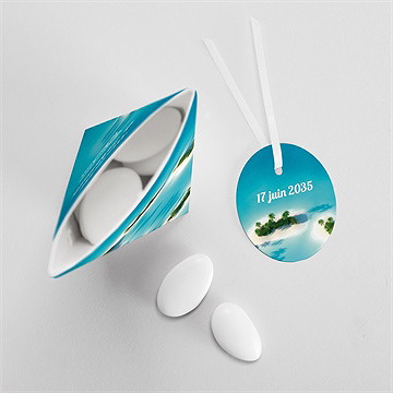 Boîte de dragées mariage eaux turquoises étui - Intérieur de la boîte