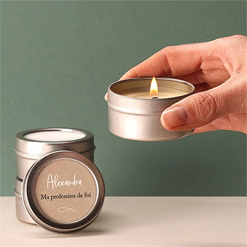 Bougie profession de foi entre nous tous argent - Bougie allumée