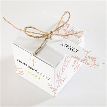 Boîte de dragées profession de foi toile de jouy - Dessus de la boîte