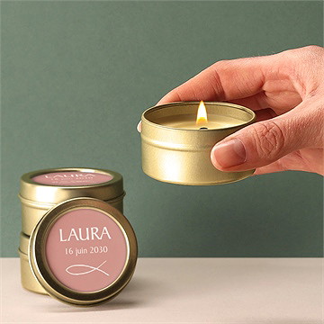 Bougie profession de foi en esprit or - Bougie allumée