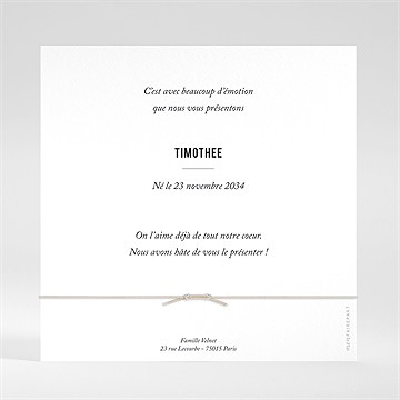 Faire-part naissance bel instant bracelet - Dos du faire-part