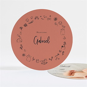 Faire-part naissance jolie farandole carte ronde