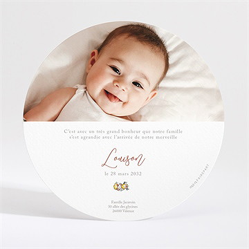 Faire-part naissance tendre tribu rond - Dos du faire-part