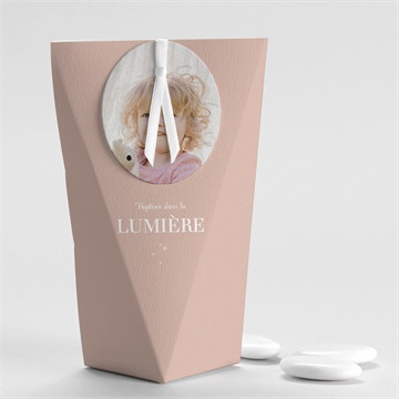 Boîte de dragées baptême rose thé étui