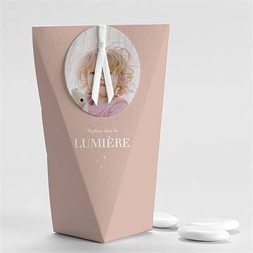 Boîte de dragées baptême rose thé étui