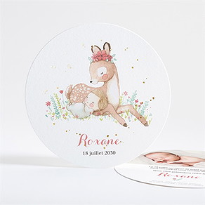 Faire-part naissance a l'ombre du faon rond